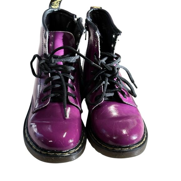 Dr. Martens JUNIOR 1460 Purple & Black Patent Leather Lace Up Boots size 2 - Picture 8 of 12